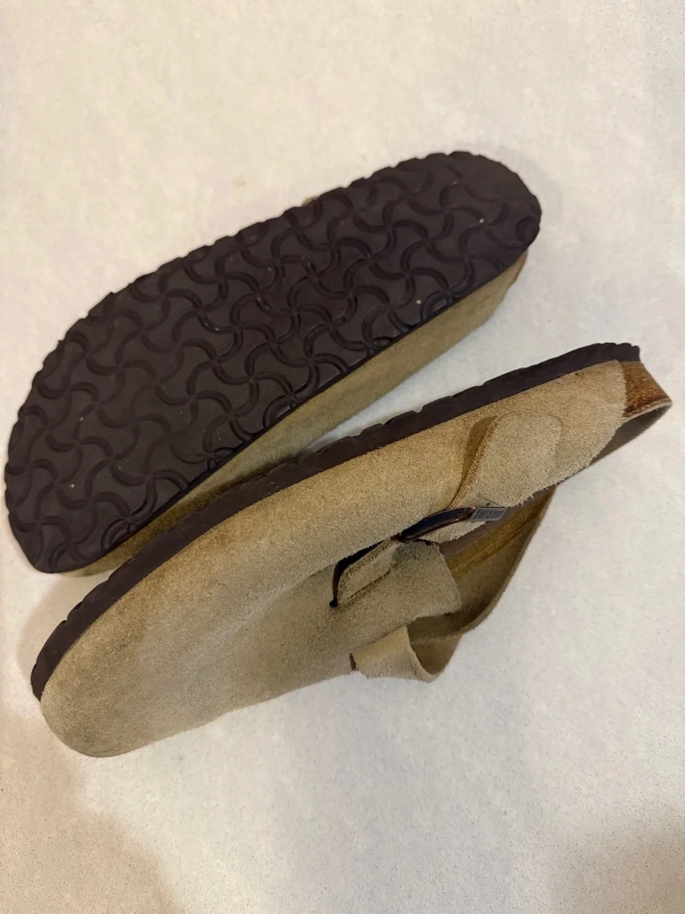 Birkenstocks Tan Suede Slip-On Clog Mules. - Picture 4 of 5